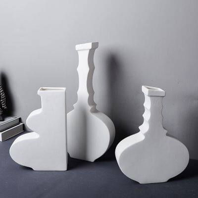 Minimalism White Gourd Frosted Firm Tall Large Ceramic Vase For Living Room Shopping Mall photo-2