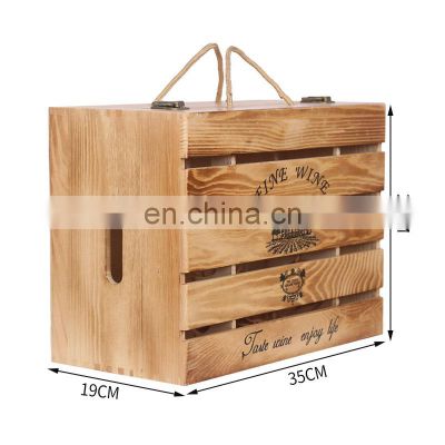 factory direct sale custom handmade 6 bottles wooden wine gift boxes hinged box for wine