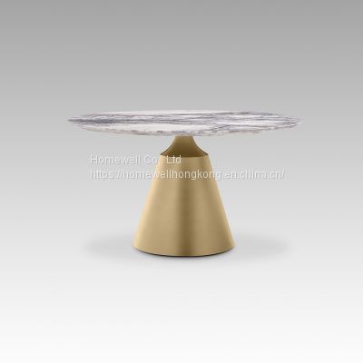 Contemporary dining table DT2806 natural marble top with tapered steel base