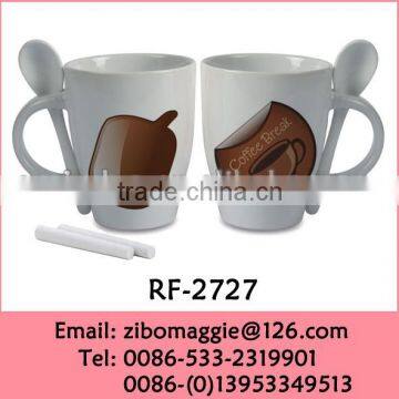2016 Popular Custom Print White Ceramic Coffee Mugs With Spoon for Chalk Mugs photo-4