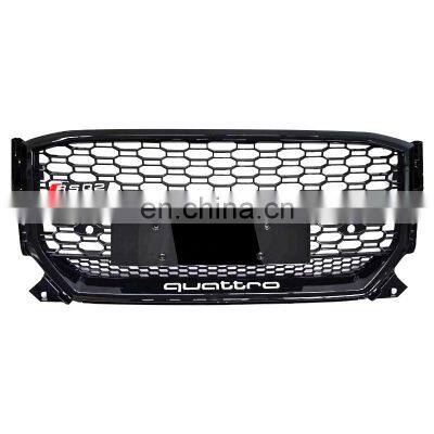 Auto front bumper grille for Audi Q2 Q2L center honeycomb pure black grill for RSQ2 frame quattro no logo style 2017 2018 2019