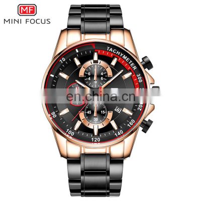 MINI FOCUS MF0218G Men's Nice Quartz Watches Stainless Steel Strap  Waterproof Men Black watch