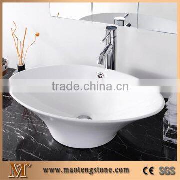 Round Shape Ceramic Basin With Faucet Through Sink