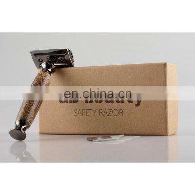 Foshan Professional Traditional Black Chrome Bamboo Wooden Ladies Shaving Double Edge Safety Razor With Engraving Logo