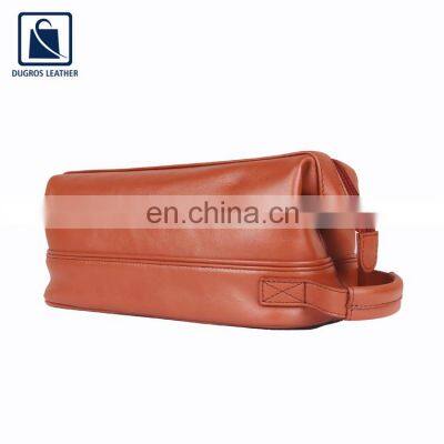 Nickel Fitting Waterproof Lining Material Unisex Genuine Leather Zip Closure Type Travel Toiletry Bag Supplier