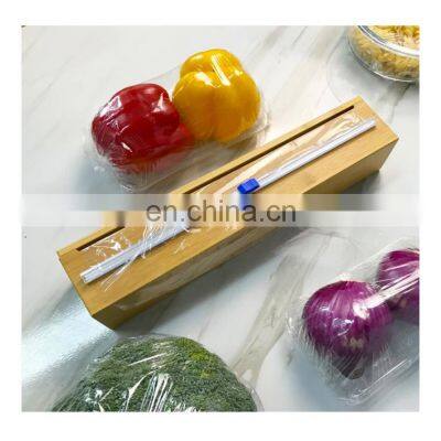 Single bamboo magnetic plastic wrap dispenser with slide cutter  cling wrap dispenser