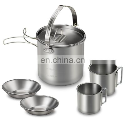 Camping Cup Pot with Foldable Handles & Lid Stainless Steel Designed for Outdoor Camping Hiking Backpacking