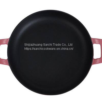 Magenta Enameled Cast Iron Frying Pan with Dual Handles