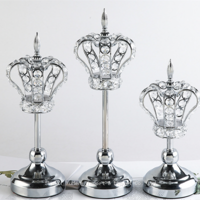 Candlestick Holder Ornaments Crystal Silver Romantic Table Candle Stand Wedding Event Decoration