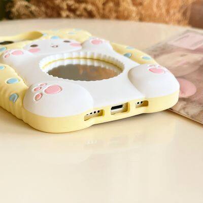 Creative Cartoon Cute Blanket Bear Makeup Mirror Silicone Shock Protection Phone Case IPhone 11 12 13 14 15 Pro Max photo-2