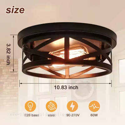 2 Light Recessed Ceiling Light Industrial Retro Matte Black Metal Cage Fixture Ceiling Bracket for Kitchen, Hallway, Bedroom photo-2