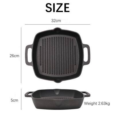 Griddle Pans Pre-Seasoned Cast Iron Square Grill Pan With Double Loop Handles for Grill Steak and Veggies Black 10 Inches photo-4