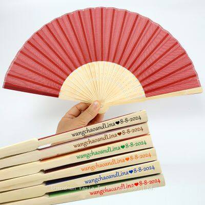 Multi-color Vintage Bamboo Paper Folding Hand Fan With Custom Logo for Wedding Promotions photo-2