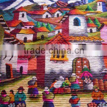 Woven Wool Tapestry Wall Hanging Handmade Peru 45 x 40"