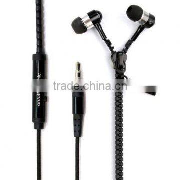 Promotional High Quality In-ear Custom Metal Zipper Earphone with Mic