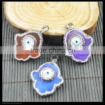 LFD-0055P ~ Wholesale Mixed Color Druzy Agate Pendant , Pave Rhinestone Crystal Evil eye Pendants Jewelry Finding