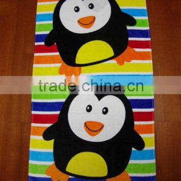 100% cotton penguin pattern reactive printed velour beach towel