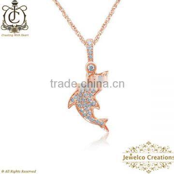 14k Rose Gold Pendant. Natural Pave Diamond Fish Pendant. Wholesale Handmade Jewelry Supplier