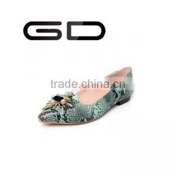 GD snake skin upper material closed toe women shallow flat shoes 2016 new design shoes