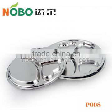 Factory supply stainless steel round food tray with 3 compartment for students