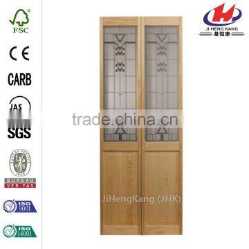 36 in. x 80 in. Decorative Glass Over Raised Panel Pine Interior Bi-fold Door