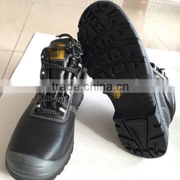 Middle cut Ming cowhide safety shoe with steel toe, industrual work safety shoe, black, HW-2004