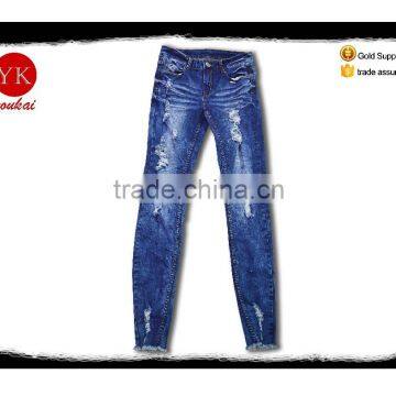 Spring new male jeans Slim skinny pencil pants feet long pants buttom fringed destroyed jeans pants for men boy