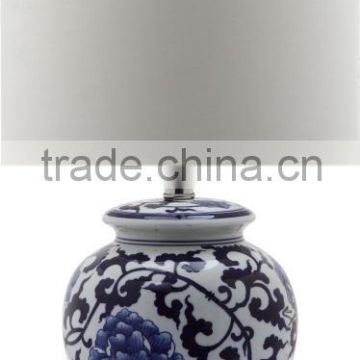 Blue ceramic porcelain table desk lamp with fabric shade