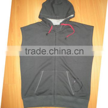 2015 Ear phone stringer Mens fleeced inside latest design sleeveless hoodie jacket