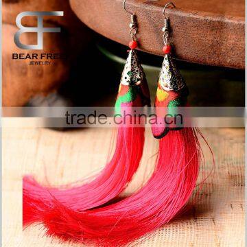 Womens Long Tassels embroidery Drop Earrings Red and glue two colors available