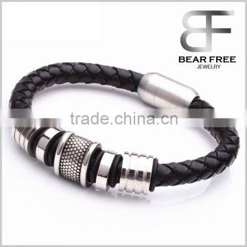 Fashion Stainless steel real leather Infinity bracelet Men Holiday Hand Chains Jewelry Accessories