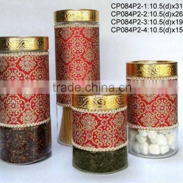 CP084P2 glass jar with plastic lid with leather coating