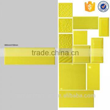 100x300mm faux brick ceramic wall tile, pure yellow interior kitchen bathroom tile foshan china tile factory