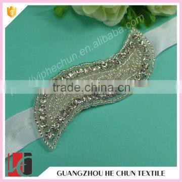 HC-7598-1 Hechun Leaf Shape Beaded Rhinestone Appliques for Bride Sash photo-5