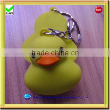 little yellow duck shape silicone led keychains for girl