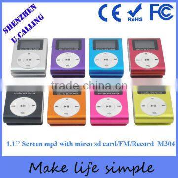 7 Years Factory Wholesale Mini Metal Clip Mp3 Player With Screen And Mirco SD Card Slots