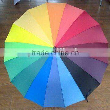 16 ribs high quality colourful automatic open straight rainbow umbrella