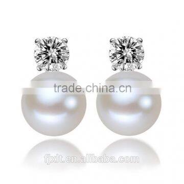 8-9mm 925 sterling silver zircon natural pearl earrings