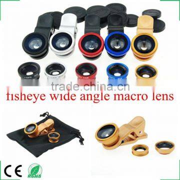 3 in 1 Clip fish eye lens camera lens kit for mobile phone camera wide angle lens