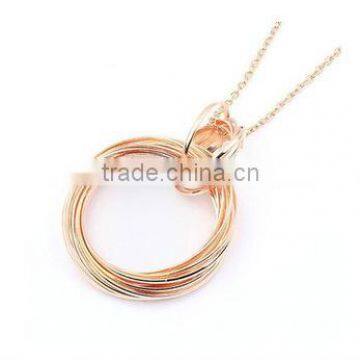 Fashion rose gold plated Pendant Double Round Ring Pendant Necklace for women Manufacture