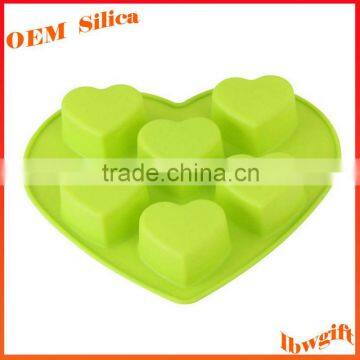 Custom 6 hole Green heart-shaped silicone cake mold Chocolate mould FDA kitchenware