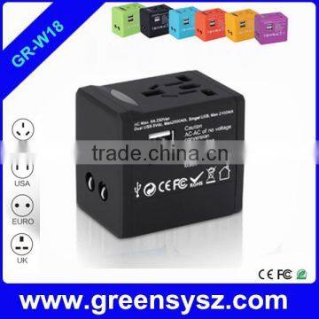 GR-W18 Hot residential general universal multi plug sockets with 2 usb ports for traveling worldwide