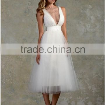 (MY0048) MARRY YOU Sleeveless V-neck Short Tea Length Wedding Dress