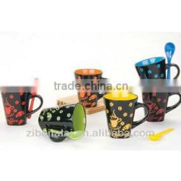 12oz Color Glazed Conical Ceramic Spoon Mug with Full Decal