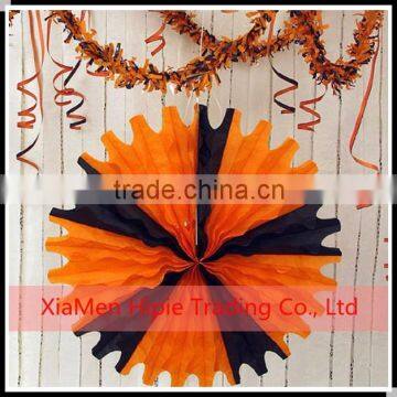 Orange and Black DIY tissue paper fan Halloween outdoor decoration