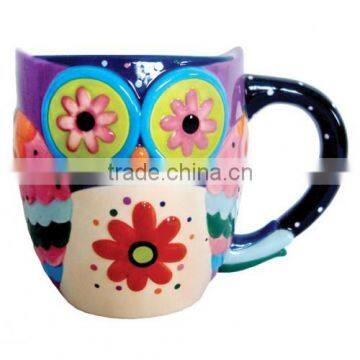 colorful hand paint owl design mug