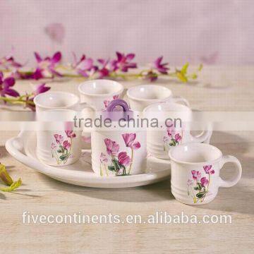 Ceramic tea cup with sugar pot set