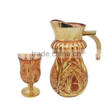 arabic style glass drinking jug set golden plating