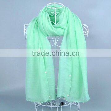 100cm*180cm Spring Autumn Newest Fashion Women Solid Color Voile Beaded Pearl Scarf With Jewelry