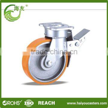 Braked Swivel Caster with polyurethane Wheels(Iron core)